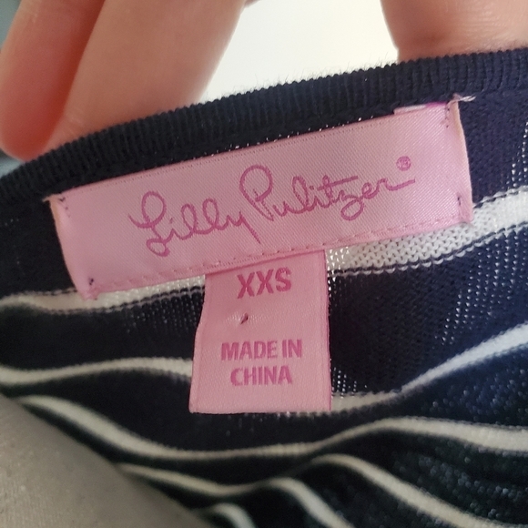 Lilly Pulitzer "Elba" Navy Striped Coolmax Sweater - Picture 7 of 8